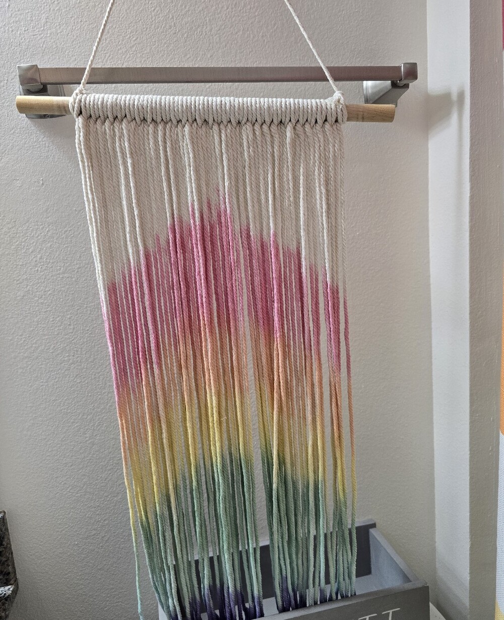 Handmade Cream Macrame Wall Hanging with Pink, Orange, Yellow & Green Ombre